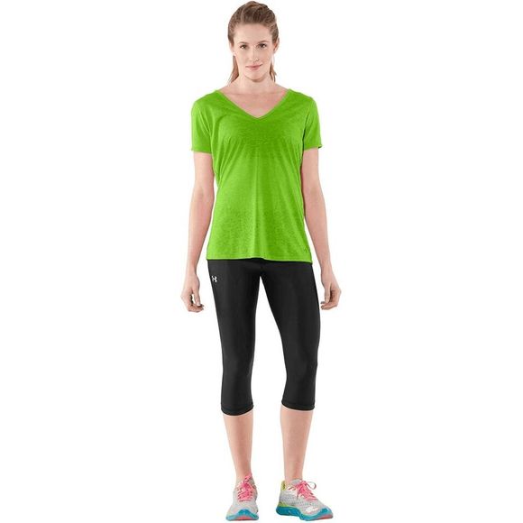 NEW Women MD/M UNDER ARMOUR Achieve Burnout T-shirt Bright Green V Neck 1235851 - Picture 4 of 4